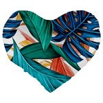 Leaves Tropical Summer Exotic Large 19  Premium Flano Heart Shape Cushions Back