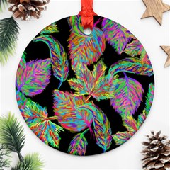 Autumn Pattern Dried Leaves Ornament (round) by Simbadda