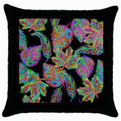 Autumn Pattern Dried Leaves Throw Pillow Case (black) by Simbadda