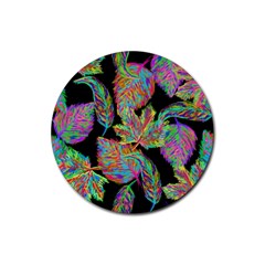 Autumn Pattern Dried Leaves Rubber Coaster (round)  by Simbadda