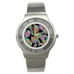 Autumn Pattern Dried Leaves Stainless Steel Watch by Simbadda