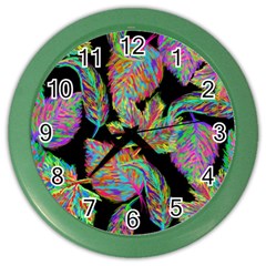 Autumn Pattern Dried Leaves Color Wall Clock by Simbadda