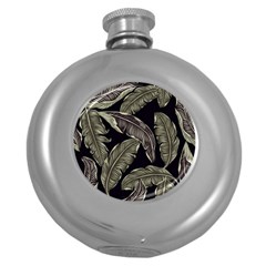 Jungle Leaves Tropical Pattern Round Hip Flask (5 Oz) by Simbadda