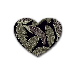 Jungle Leaves Tropical Pattern Rubber Coaster (heart)  by Simbadda