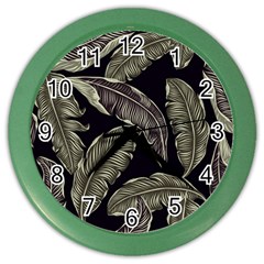 Jungle Leaves Tropical Pattern Color Wall Clock by Simbadda