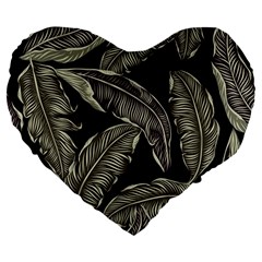 Jungle Leaves Tropical Pattern Large 19  Premium Flano Heart Shape Cushions by Simbadda