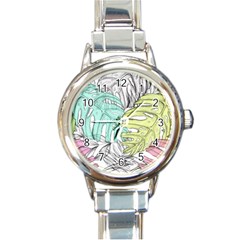 Leaves Tropical Plant Summer Round Italian Charm Watch by Simbadda