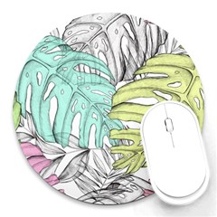 Leaves Tropical Plant Summer Round Mousepads by Simbadda