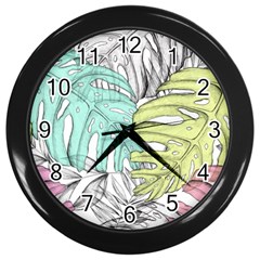 Leaves Tropical Plant Summer Wall Clock (black) by Simbadda