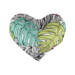 Leaves Tropical Plant Summer Standard 16  Premium Flano Heart Shape Cushions by Simbadda