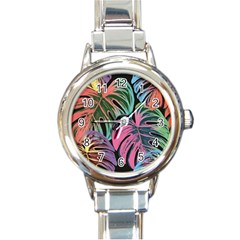 Leaves Tropical Jungle Pattern Round Italian Charm Watch