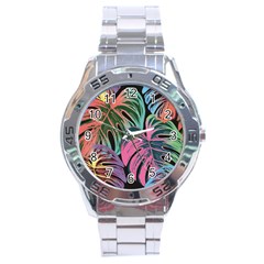 Leaves Tropical Jungle Pattern Stainless Steel Analogue Watch