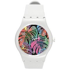 Leaves Tropical Jungle Pattern Round Plastic Sport Watch (M)