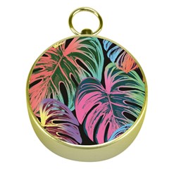 Leaves Tropical Jungle Pattern Gold Compasses