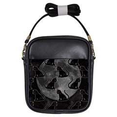 Black Cat Full Moon Girls Sling Bag by bloomingvinedesign