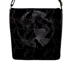 Black Cat Full Moon Flap Closure Messenger Bag (l) by bloomingvinedesign