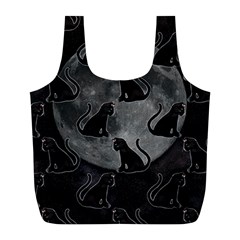 Black Cat Full Moon Full Print Recycle Bag (l) by bloomingvinedesign