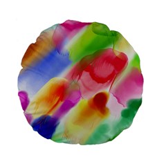 Colorful Watercolors                   Standard 15  Premium Flano Round Cushion by LalyLauraFLM