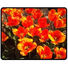 Orange Tulips At The Commons Fleece Blanket (medium)  by Riverwoman