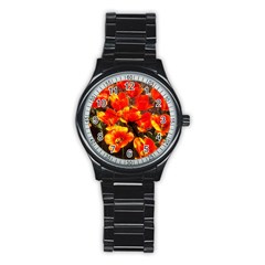 Orange Tulips At The Commons Stainless Steel Round Watch by Riverwoman