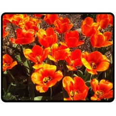 Orange Tulips At The Commons Double Sided Fleece Blanket (medium)  by Riverwoman