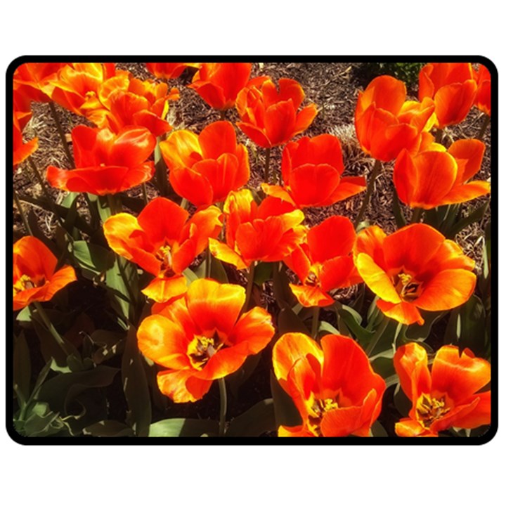 Orange tulips at the Commons Double Sided Fleece Blanket (Medium) 