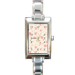 Pink Flowers Pattern Spring Nature Rectangle Italian Charm Watch by TeesDeck