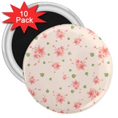 Pink Flowers Pattern Spring Nature 3  Magnets (10 Pack)  by TeesDeck