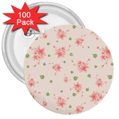 Pink Flowers Pattern Spring Nature 3  Buttons (100 Pack) 