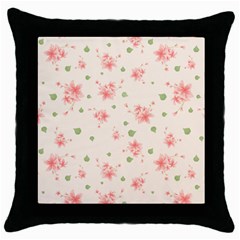 Pink Flowers Pattern Spring Nature Throw Pillow Case (black) by TeesDeck