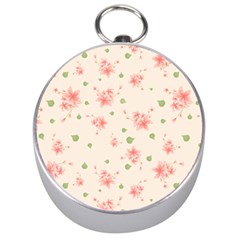 Pink Flowers Pattern Spring Nature Silver Compasses by TeesDeck