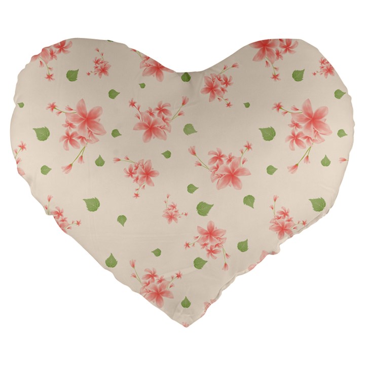 pink flowers pattern spring nature Large 19  Premium Flano Heart Shape Cushions