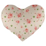 pink flowers pattern spring nature Large 19  Premium Flano Heart Shape Cushions Back