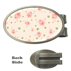 Pink Flowers Pattern Spring Nature Money Clips (oval) 