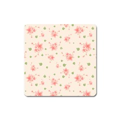 Pink Flowers Pattern Spring Nature Square Magnet by TeesDeck