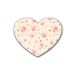 Pink Flowers Pattern Spring Nature Heart Coaster (4 Pack)  by TeesDeck