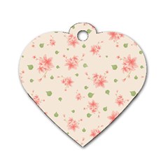 Pink Flowers Pattern Spring Nature Dog Tag Heart (two Sides) by TeesDeck