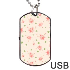 Pink Flowers Pattern Spring Nature Dog Tag Usb Flash (two Sides) by TeesDeck