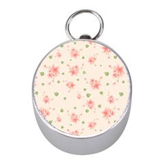 Pink Flowers Pattern Spring Nature Mini Silver Compasses by TeesDeck