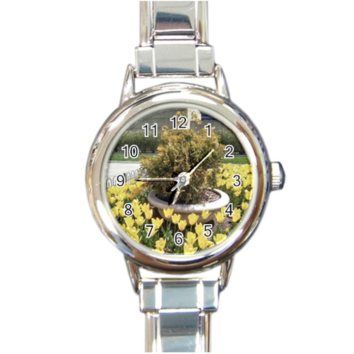 Columbus Commons yellow tulips Round Italian Charm Watch