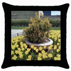 Columbus Commons Yellow Tulips Throw Pillow Case (black) by Riverwoman