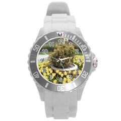 Columbus Commons Yellow Tulips Round Plastic Sport Watch (l) by Riverwoman