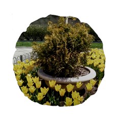 Columbus Commons Yellow Tulips Standard 15  Premium Round Cushions by Riverwoman