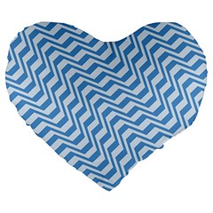 Geometric Blue Shades Diagonal Large 19  Premium Heart Shape Cushions by Bajindul