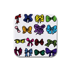 Bows Cartoon Ribbon Rubber Square Coaster (4 pack) 