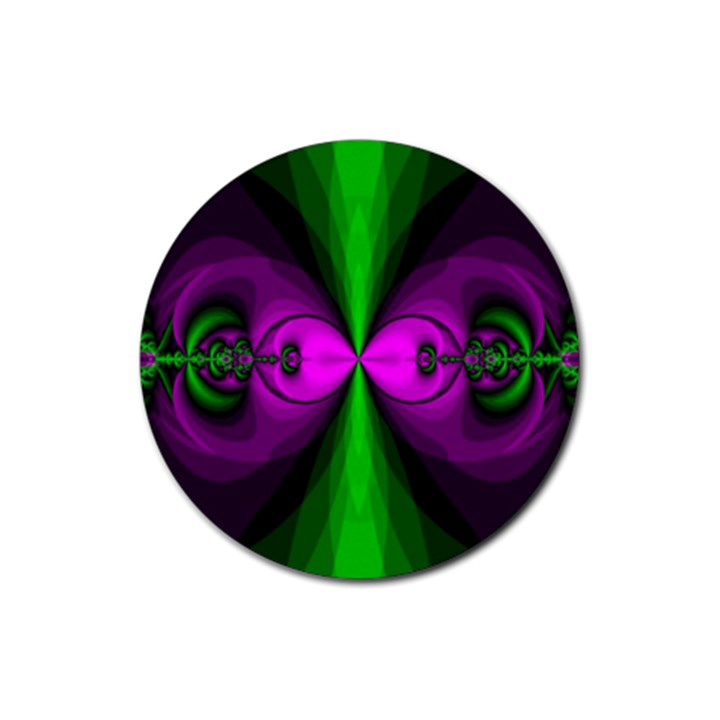 Abstract Artwork Fractal Background Green Purple Rubber Coaster (Round) 