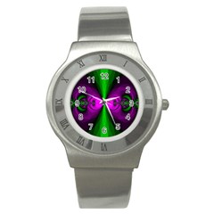 Abstract Artwork Fractal Background Green Purple Stainless Steel Watch by Sudhe