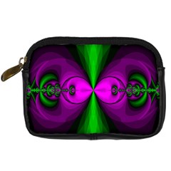 Abstract Artwork Fractal Background Green Purple Digital Camera Leather Case by Sudhe