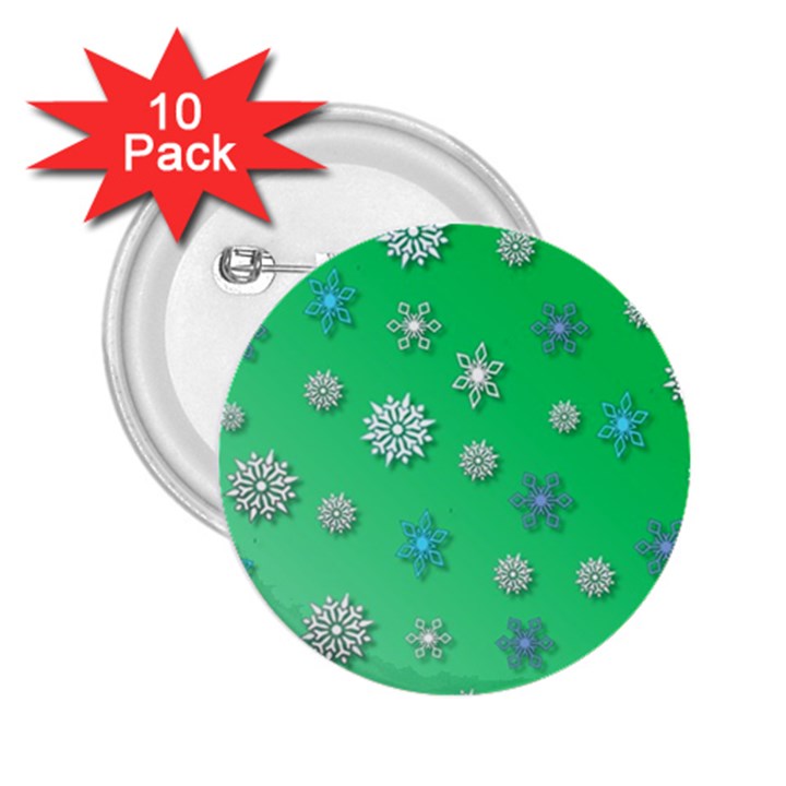 Snowflakes Winter Christmas Green 2.25  Buttons (10 pack) 