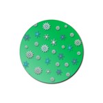 Snowflakes Winter Christmas Green Rubber Round Coaster (4 pack)  Front